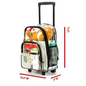 17" Rolling Clear Backpack Heavy Duty See Through Daypack with Wheels-Black